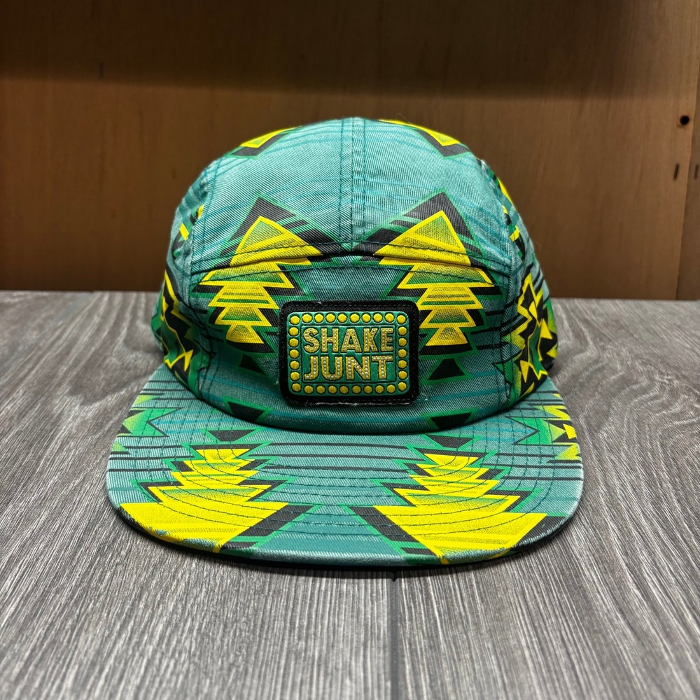 Shake Junt 5 Panel Camper Hat Teal Yellow Aztec Geometric Skate Streetwear Cap